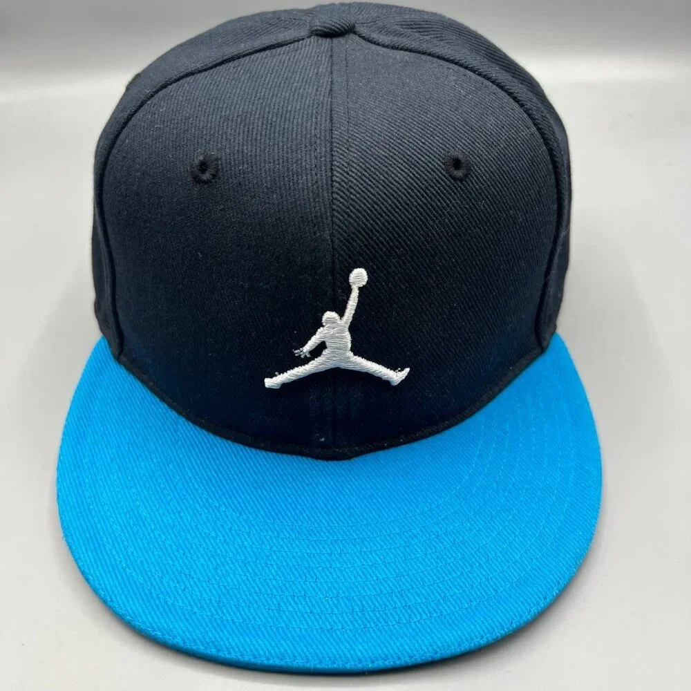Air Jordan Hat Men 7 1/2 Black Blue Embroidered Logo Jumpman‎ Fitted Cap